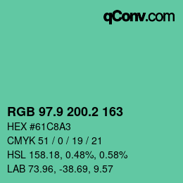 カラーコード: RGB 97.9 200.2 163 | qconv.com