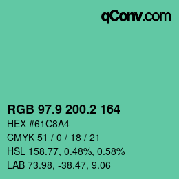 カラーコード: RGB 97.9 200.2 164 | qconv.com