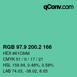 カラーコード: RGB 97.9 200.2 166 | qconv.com