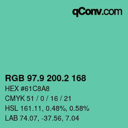 カラーコード: RGB 97.9 200.2 168 | qconv.com