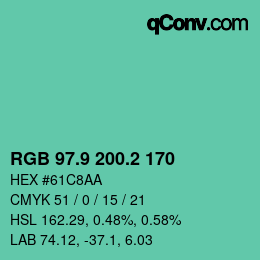 カラーコード: RGB 97.9 200.2 170 | qconv.com