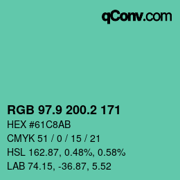 カラーコード: RGB 97.9 200.2 171 | qconv.com