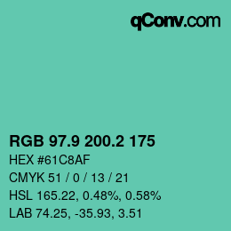 カラーコード: RGB 97.9 200.2 175 | qconv.com