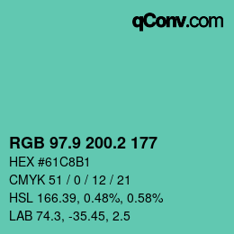 カラーコード: RGB 97.9 200.2 177 | qconv.com