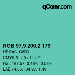 カラーコード: RGB 97.9 200.2 179 | qconv.com