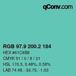 カラーコード: RGB 97.9 200.2 184 | qconv.com