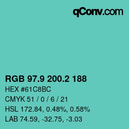 Color code: RGB 97.9 200.2 188 | qconv.com