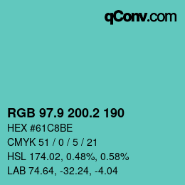 カラーコード: RGB 97.9 200.2 190 | qconv.com