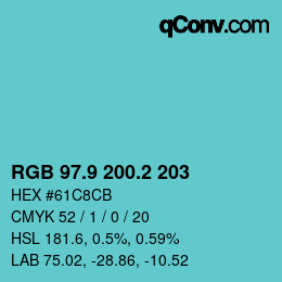 Color code: RGB 97.9 200.2 203 | qconv.com