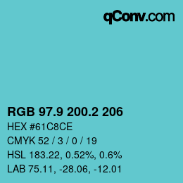 カラーコード: RGB 97.9 200.2 206 | qconv.com