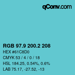 Color code: RGB 97.9 200.2 208 | qconv.com
