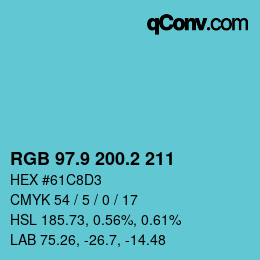 カラーコード: RGB 97.9 200.2 211 | qconv.com