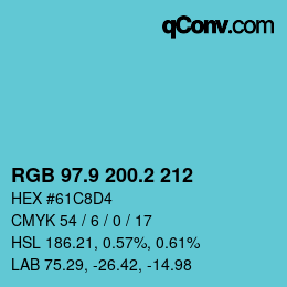 Color code: RGB 97.9 200.2 212 | qconv.com