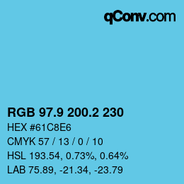 カラーコード: RGB 97.9 200.2 230 | qconv.com