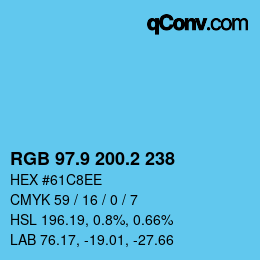 Code couleur: RGB 97.9 200.2 238 | qconv.com