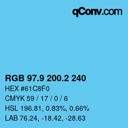 Farbcode: RGB 97.9 200.2 240 | qconv.com