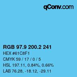 Farbcode: RGB 97.9 200.2 241 | qconv.com