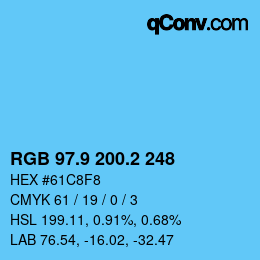 Color code: RGB 97.9 200.2 248 | qconv.com
