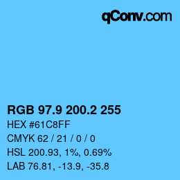 Color code: RGB 97.9 200.2 255 | qconv.com
