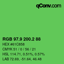 カラーコード: RGB 97.9 200.2 88 | qconv.com