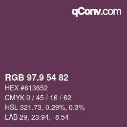 Color code: RGB 97.9 54 82 | qconv.com