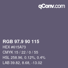 Color code: RGB 97.9 90 115 | qconv.com