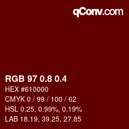 カラーコード: RGB 97 0.8 0.4 | qconv.com