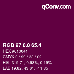 カラーコード: RGB 97 0.8 65.4 | qconv.com