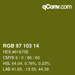 Color code: RGB 97 103 14 | qconv.com