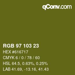 カラーコード: RGB 97 103 23 | qconv.com