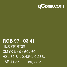 Color code: RGB 97 103 41 | qconv.com