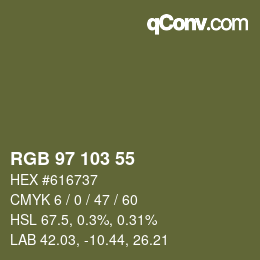 カラーコード: RGB 97 103 55 | qconv.com
