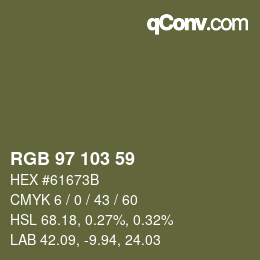 カラーコード: RGB 97 103 59 | qconv.com