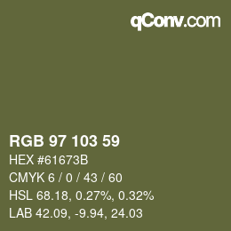 Color code: RGB 97 103 59 | qconv.com