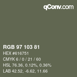 Color code: RGB 97 103 81 | qconv.com