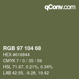 Color code: RGB 97 104 68 | qconv.com