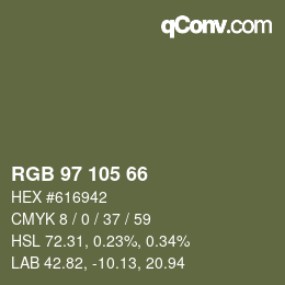 Color code: RGB 97 105 66 | qconv.com