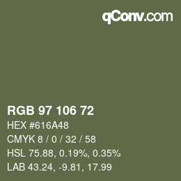 Color code: RGB 97 106 72 | qconv.com