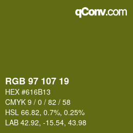 Color code: RGB 97 107 19 | qconv.com