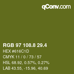 カラーコード: RGB 97 108.8 29.4 | qconv.com