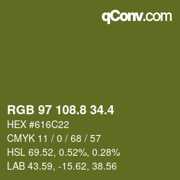 カラーコード: RGB 97 108.8 34.4 | qconv.com