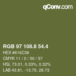 カラーコード: RGB 97 108.8 54.4 | qconv.com