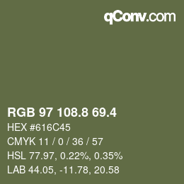 カラーコード: RGB 97 108.8 69.4 | qconv.com
