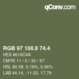 カラーコード: RGB 97 108.8 74.4 | qconv.com