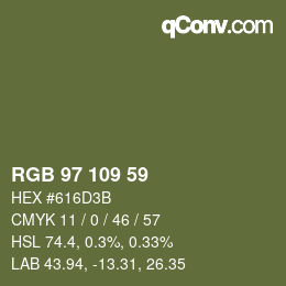 カラーコード: RGB 97 109 59 | qconv.com