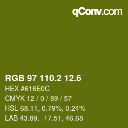 カラーコード: RGB 97 110.2 12.6 | qconv.com