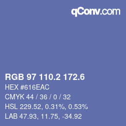 カラーコード: RGB 97 110.2 172.6 | qconv.com