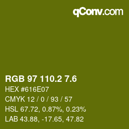 カラーコード: RGB 97 110.2 7.6 | qconv.com