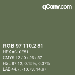 カラーコード: RGB 97 110.2 81 | qconv.com