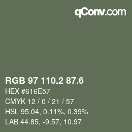 カラーコード: RGB 97 110.2 87.6 | qconv.com